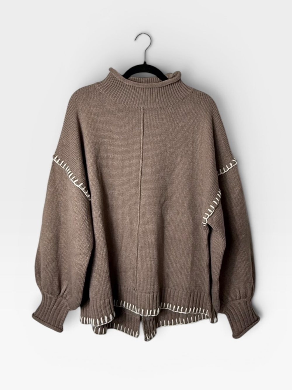 Anniewear Brown Stitched Sweater Balloon Sleeves Size L/XL NWT (Q)
